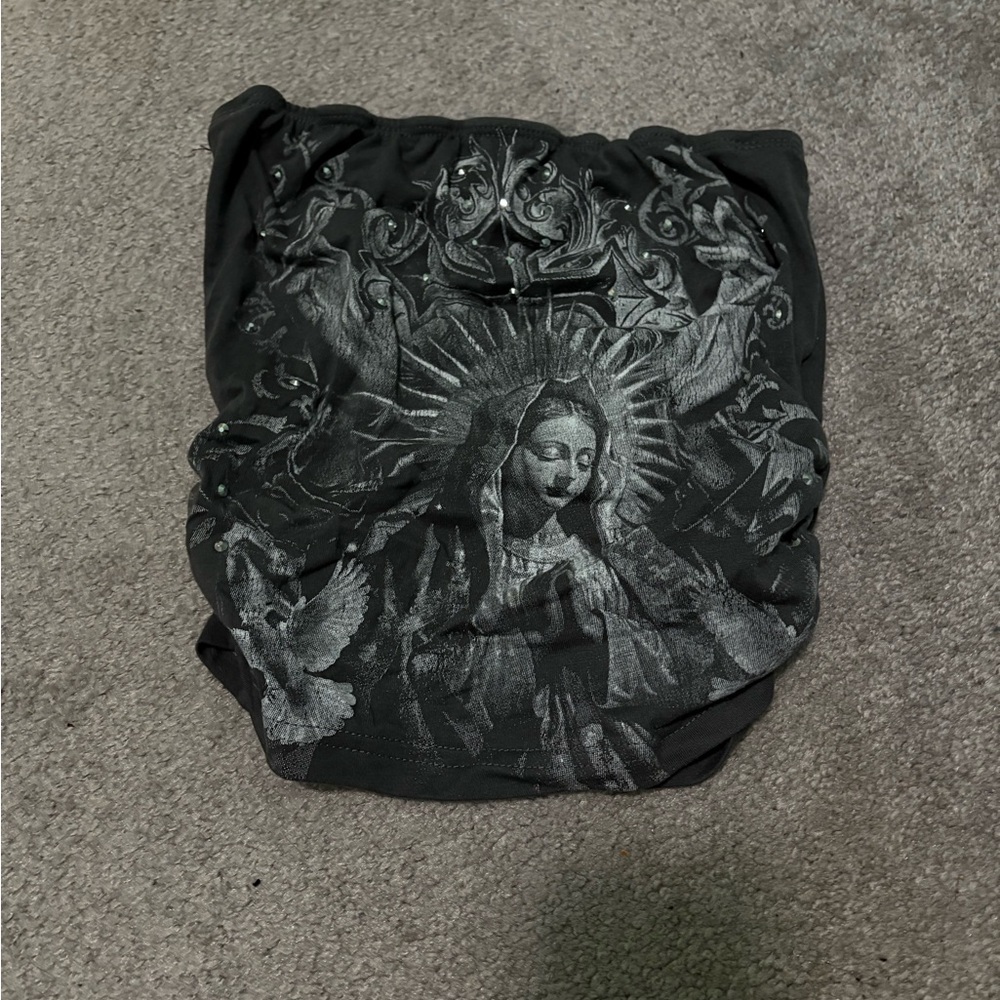 Black Graphic Tube top with Religious Art